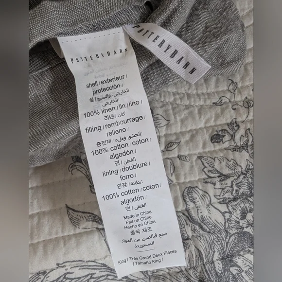 Pottery Barn Belgium Flax Linen Floral Stitch King Shams Set Of 2 - Picture 9 of 9